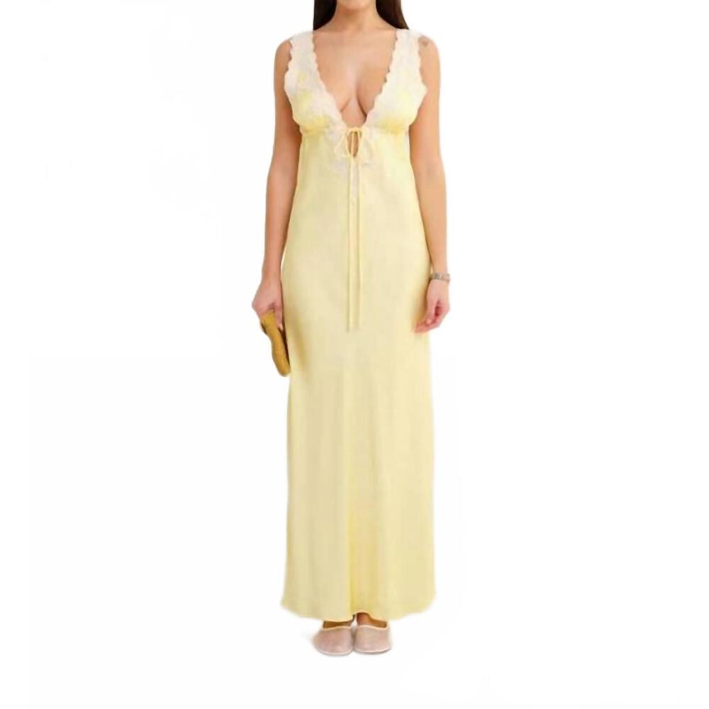 Rumored Pale Yellow Maxi Dress with Lace Trim